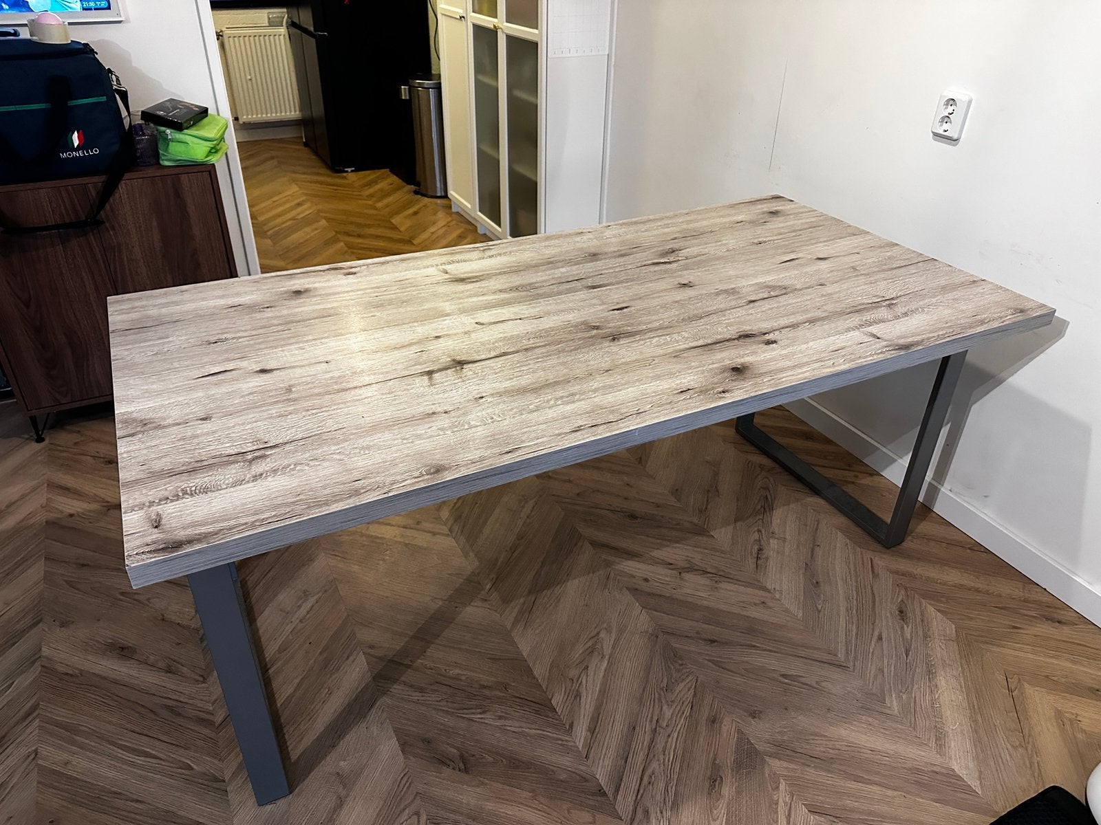 Eetkamer tafel grijs hout stijl 6 - 8 zits, Huis en Inrichting, Tafels | Eettafels, Ophalen, Overige materialen, 50 tot 100 cm