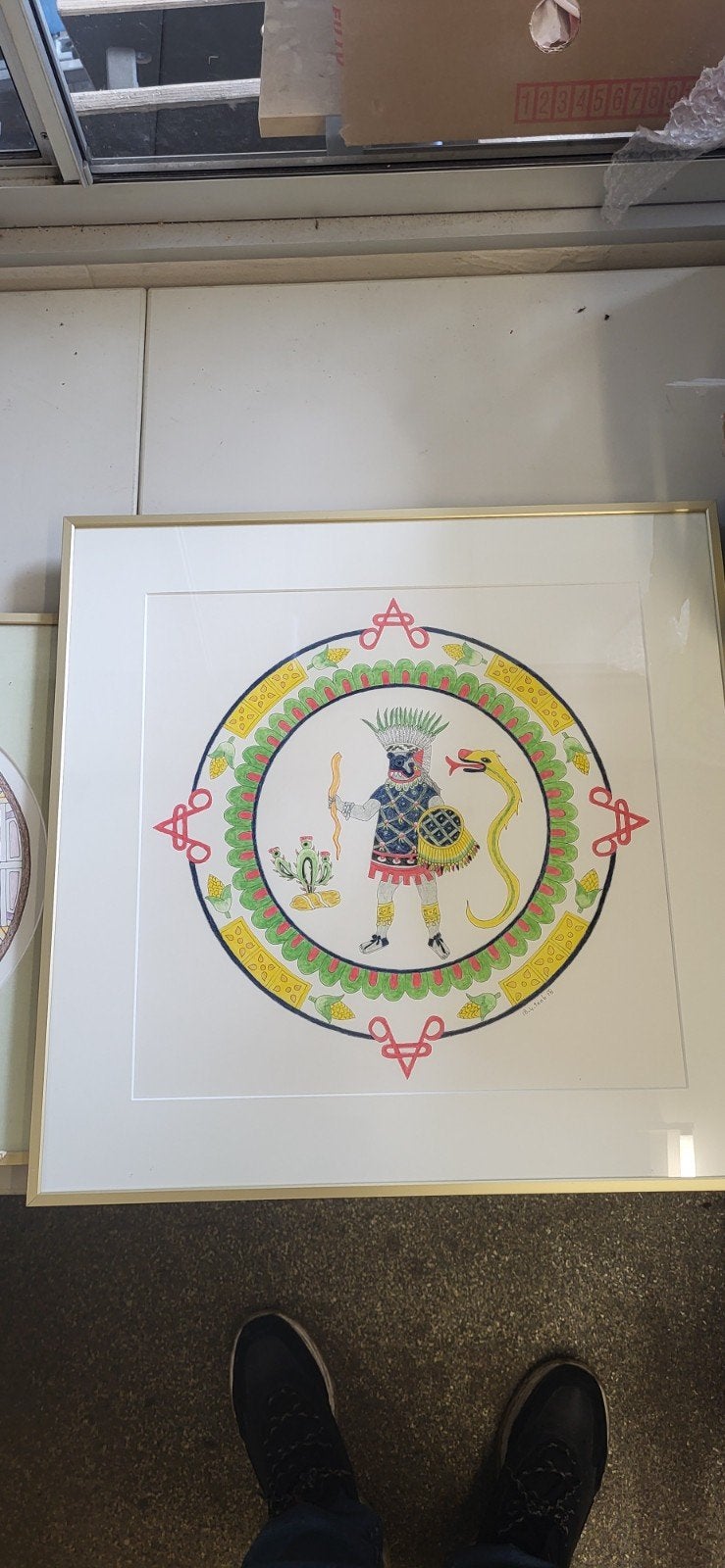 Ingelijste Azteekse krijger print, Ophalen of Verzenden
