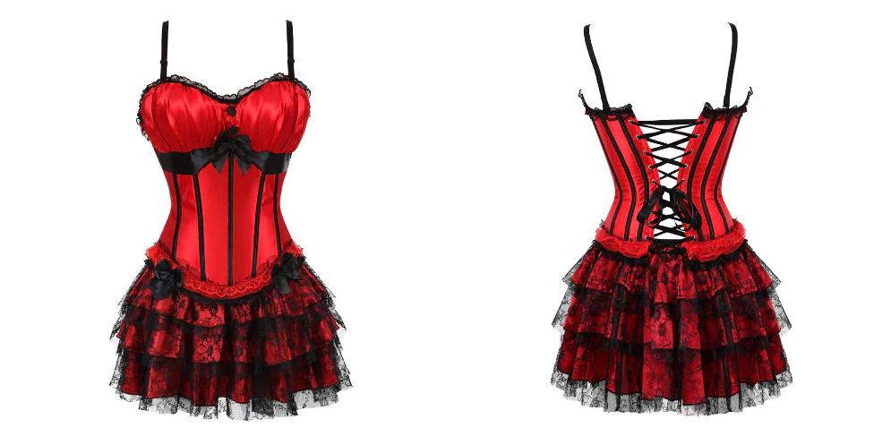 Rood zwarte burlesque korset jurk victoriaanse middeleeuwse, Verzenden, Nieuw, Pak of Jurk