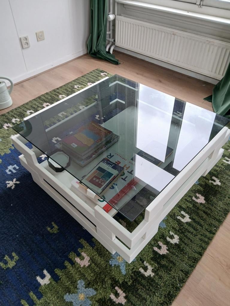 Vintage koffietafel met rookglas, Huis en Inrichting, Tafels | Salontafels, Ophalen, 50 tot 100 cm, 50 tot 100 cm, Minder dan 50 cm