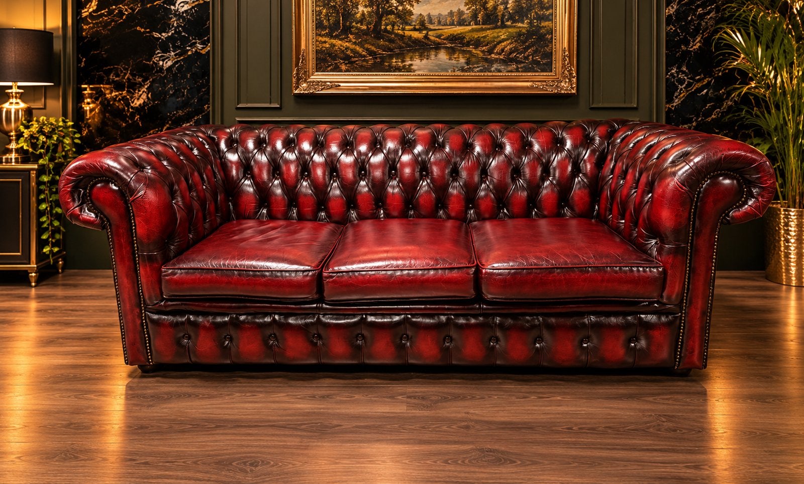 Orginele Chesterfield Lederen 3 Zits Bank !! NIEUWSTAAT!!, Ophalen of Verzenden, Zo goed als nieuw, 75 tot 100 cm