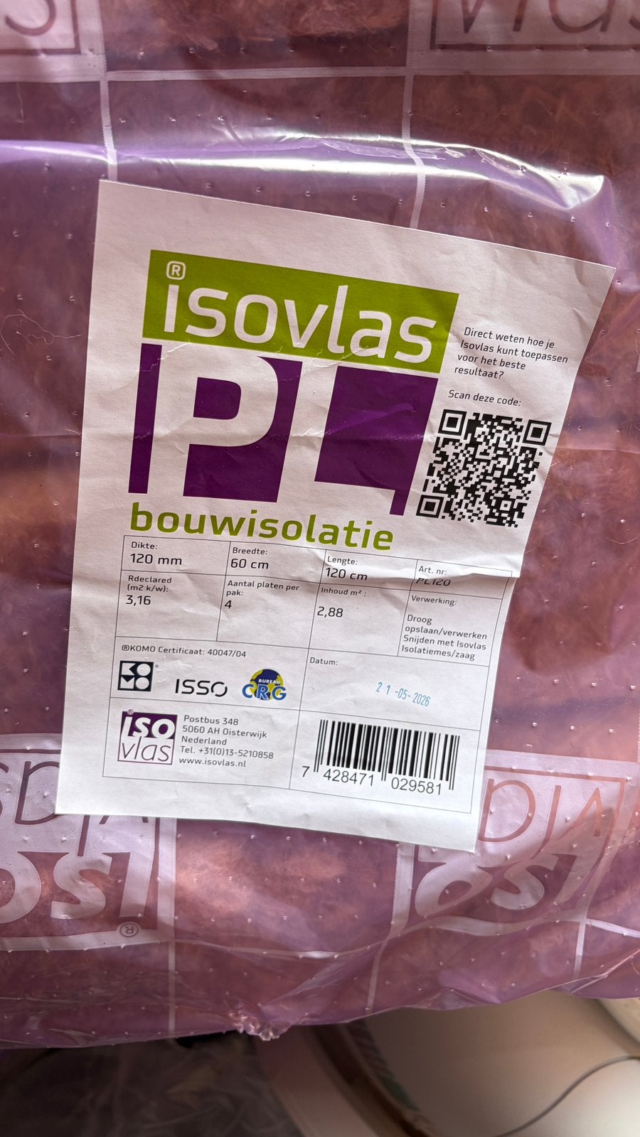 Isovlas 120x60x120, Ophalen, 12 cm of meer, Nieuw, 5 tot 10 m²