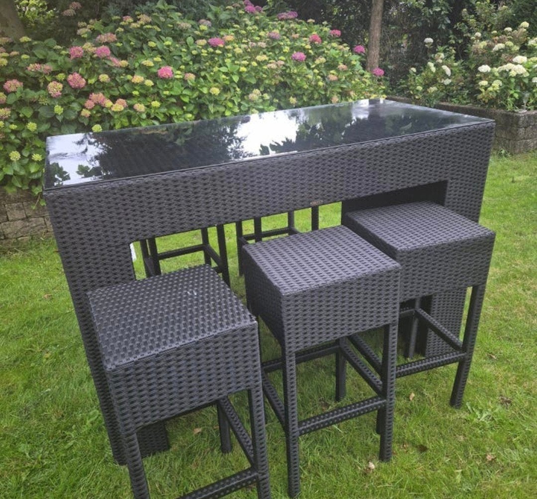 Wicker Tuinset met 5 Stoelen en Glazen Tafelblad, Ophalen, 5 zitplaatsen, Gebruikt, Wicker