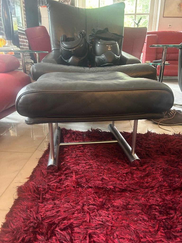 Rolf Benz 6500 Hocker Zwart Leer, Ophalen, Gebruikt, Eenpersoons, Minder dan 75 cm