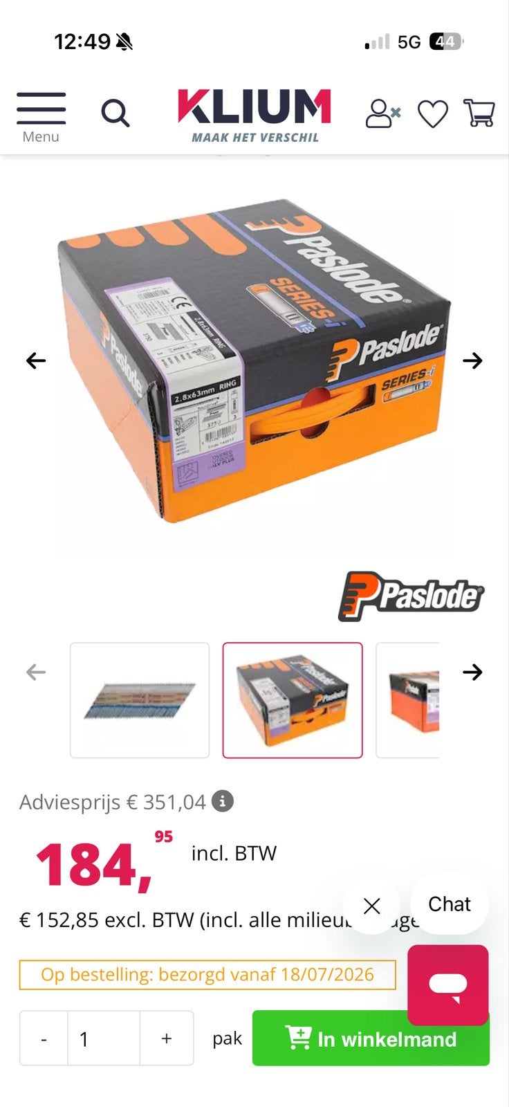 Paslode 2,8x51 mm galv plus nieuw prijs 180 euro, Ophalen of Verzenden, Nieuw, 50 tot 100 mm, Spijkers