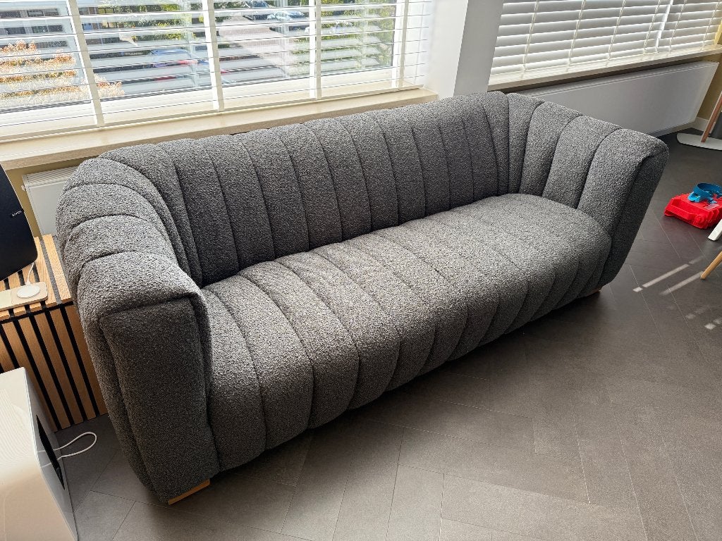Riviera Maison Pulitzer 3,5 zits bouclé Beluga, Ophalen, 100 tot 125 cm, Driepersoons, Zo goed als nieuw