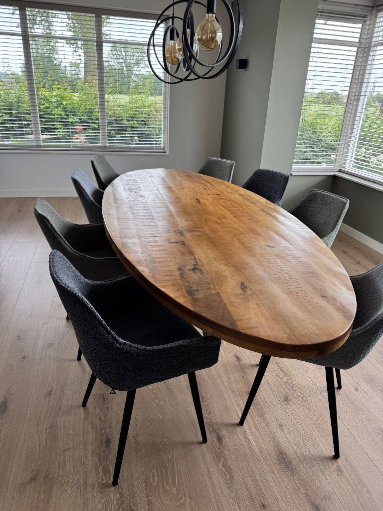 Ovale eettafel mahoniehout 3 meter (zonder stoelen)., Huis en Inrichting, Tafels | Eettafels, Ophalen, Gebruikt, 100 tot 150 cm