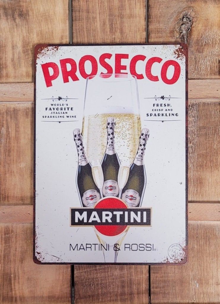 Prosecco Martini Champagne reclamebord van metaal wandbord, Info@deconoord.nl, Deco Noord, Nieuw, Ophalen of Verzenden
