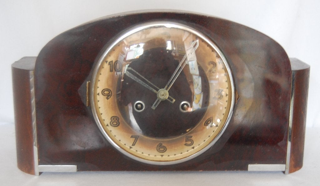 Art Deco pendule met chrome accenten, Ophalen of Verzenden