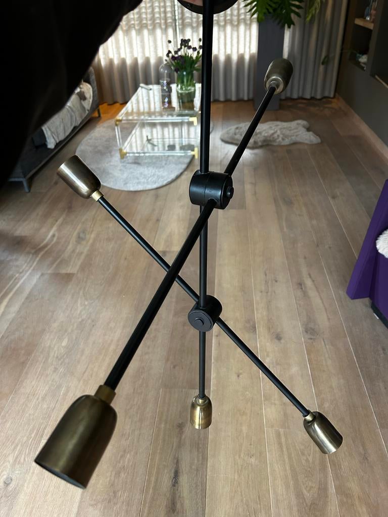 Hanglamp moleculair zwart met messing house doctor, Ophalen of Verzenden, Gebruikt, Metaal, 75 cm of meer