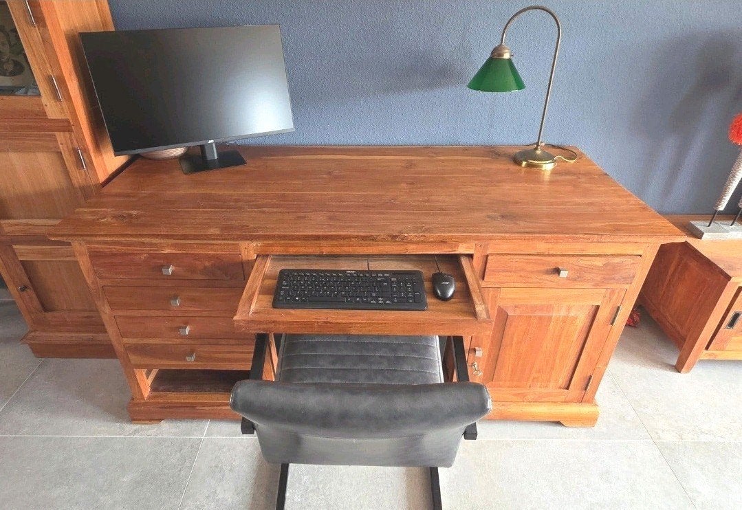 Bureau van Teak hout, Huis en Inrichting, Ophalen, Bruin, Hout, Bureau-kast combinatie