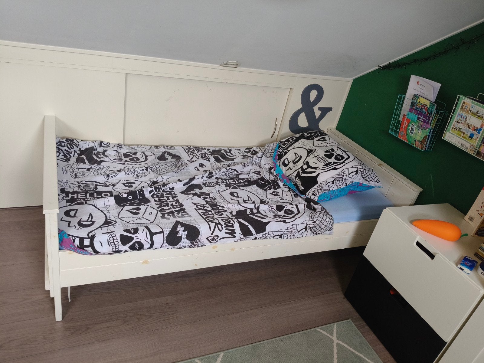 Wit kinderbed met lattenbodem en matras, Gebruikt, 70 tot 85 cm, 160 tot 180 cm, Ophalen