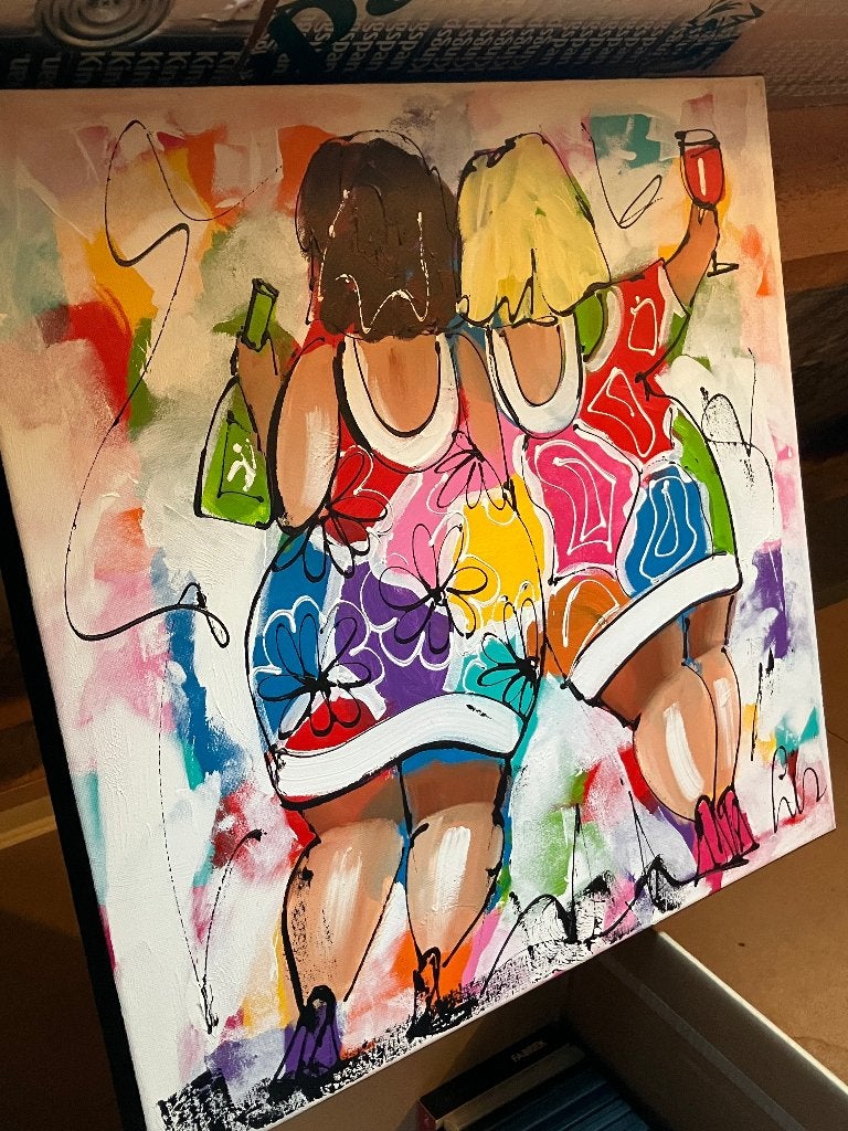 schilderij, Ophalen, Hout, Op houten frame