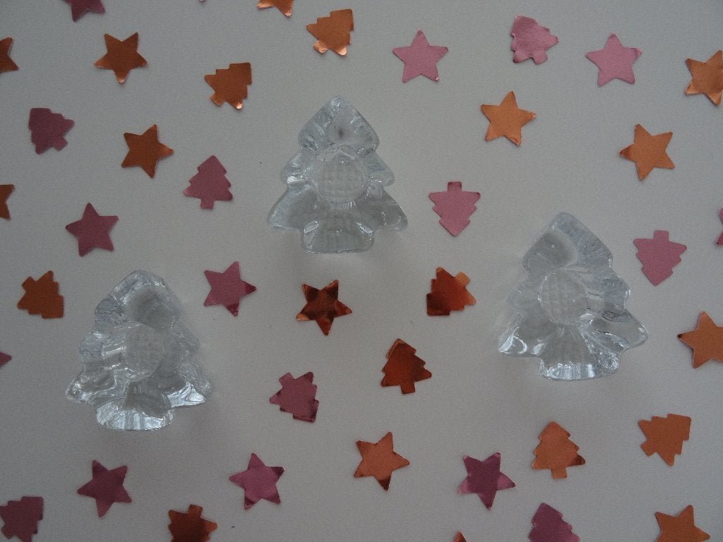 Set van 3 kandelaartjes van glas, vorm kerstboompje, vintage, Diversen, Ophalen of Verzenden, Nieuw