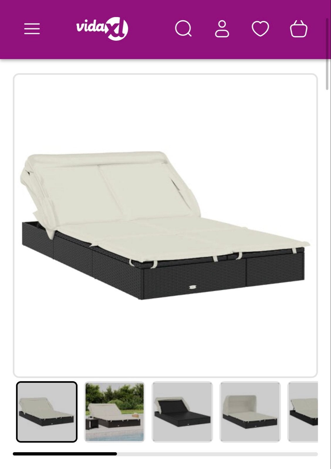 vidaXL Ligbed 2-persoons met dak, poly rattan zwart, Ophalen, Nieuw, Wicker