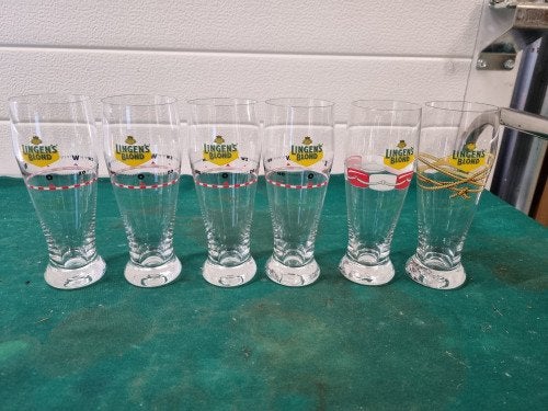 bierglazen lingen's blond 6 stuks verschillende, Verzamelen, Ophalen of Verzenden, 'T Olde Gre-j, Info@toldegrej.nl, Endepoelstraat 20f Didam