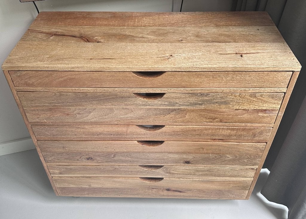 Stunning MADE. com Mango Wood Chest of Drawers, Ophalen, Architect/Plan, Gebruikt, 5 laden of meer