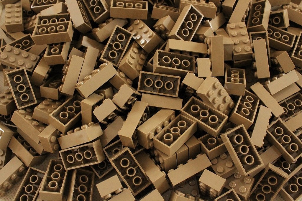 Gevraagd; Dark Tan Lego partij stenen, Ophalen of Verzenden, Gebruikt, Losse stenen, Lego