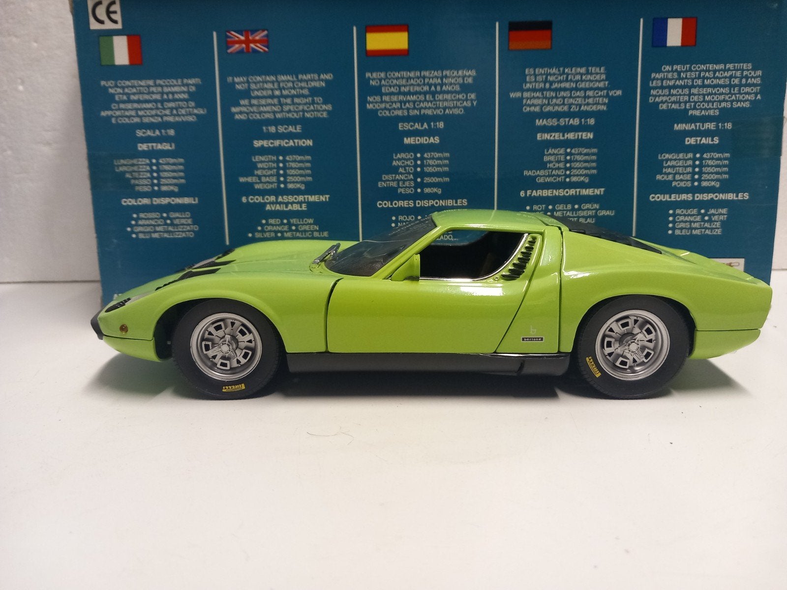 Lamborghini Miura 1969 apple green Anson metal 1:18., Hobby en Vrije tijd, Modelauto's | 1:18, Ophalen of Verzenden, Zo goed als nieuw