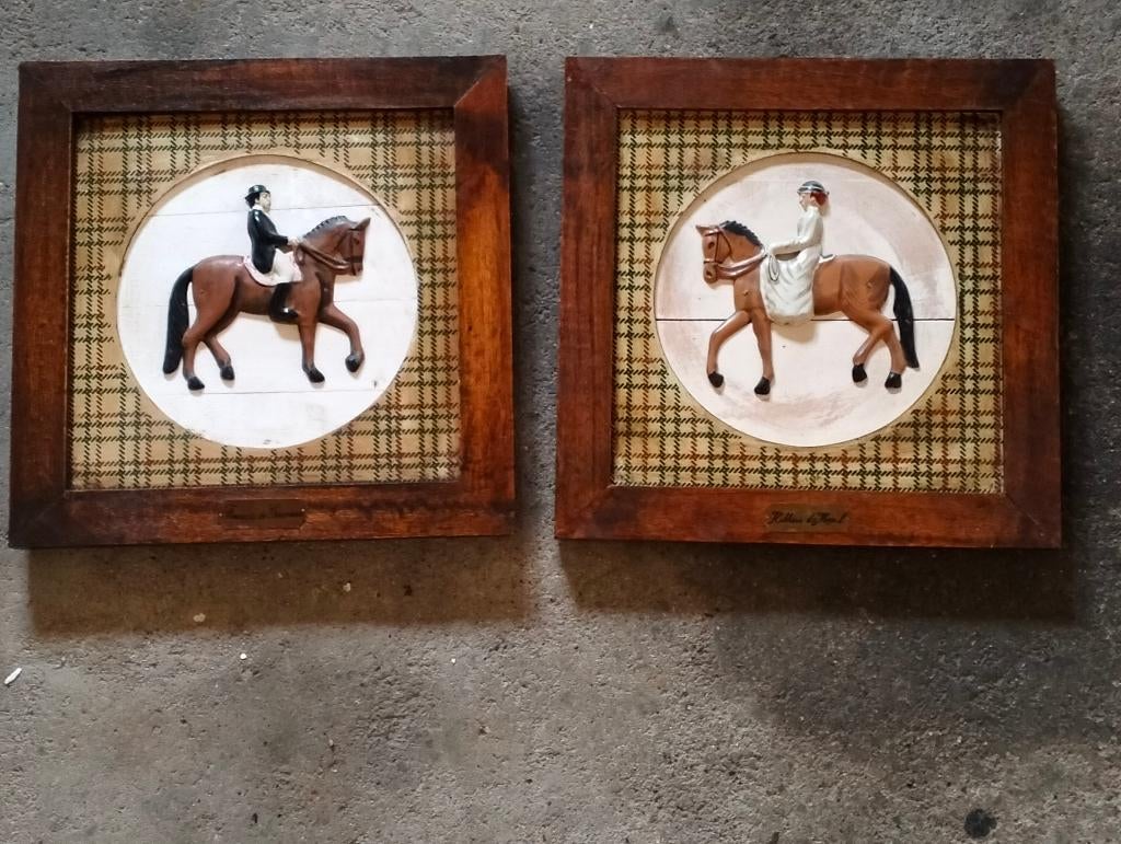 vintage ruiter te paard ingelijst, Antiek en Kunst, Kunst | Schilderijen | Klassiek, Ophalen