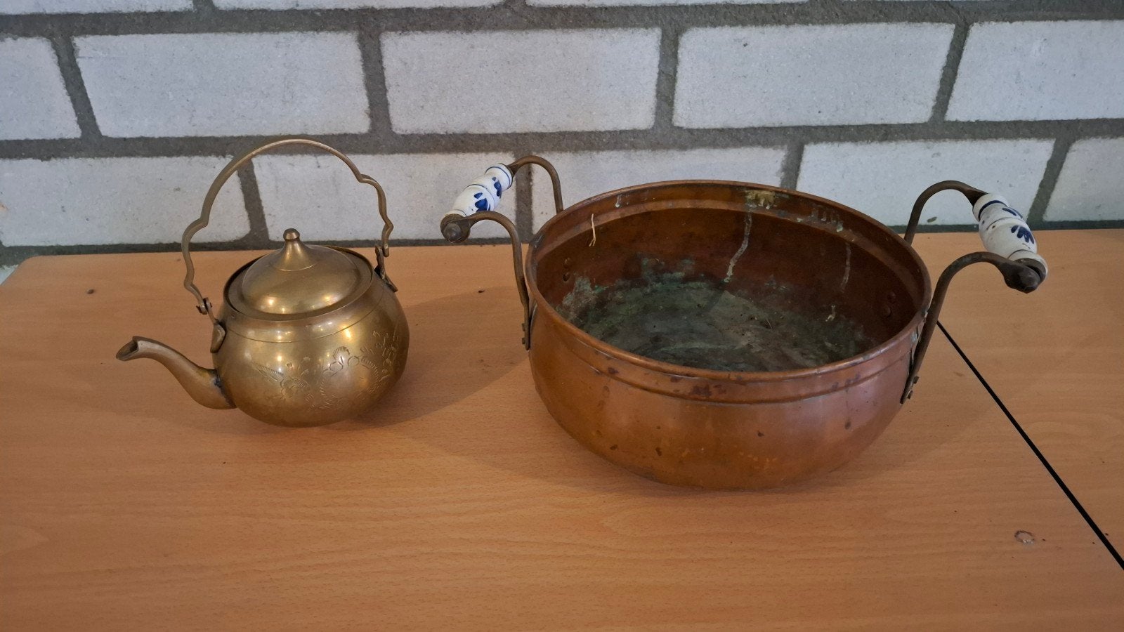 Antieke koperen ketel en pot - verzamelobjecten, Antiek en Kunst, Antiek | Koper en Brons, Ophalen, Koper