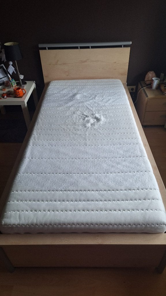 Eenpersoonsbed 90x200 cm met opberglade en nachtkastje, Ophalen, Gebruikt, 90 cm, Eenpersoons