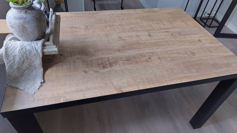 z.g.o.h. robuuste eettafel mango + stalen poten 138x90cm, Ophalen, 100 tot 150 cm, 50 tot 100 cm, Zo goed als nieuw