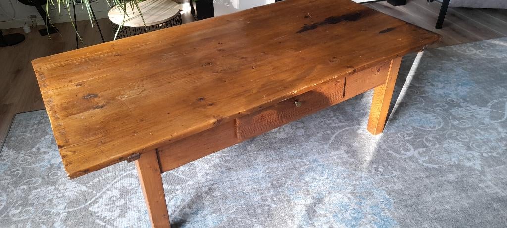 antieke grenen salontafel met 1 lade, Huis en Inrichting, Ophalen, Gebruikt, 100 tot 150 cm, 50 tot 100 cm