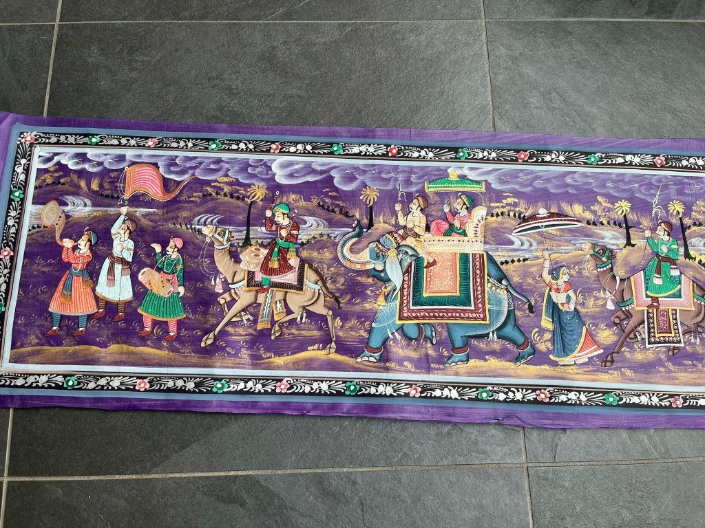 India handbeschilderd doek schilderij Indiase handwerk 100cm, Nieuw, Ophalen of Verzenden, https://verburgtvintage.nl/#contact