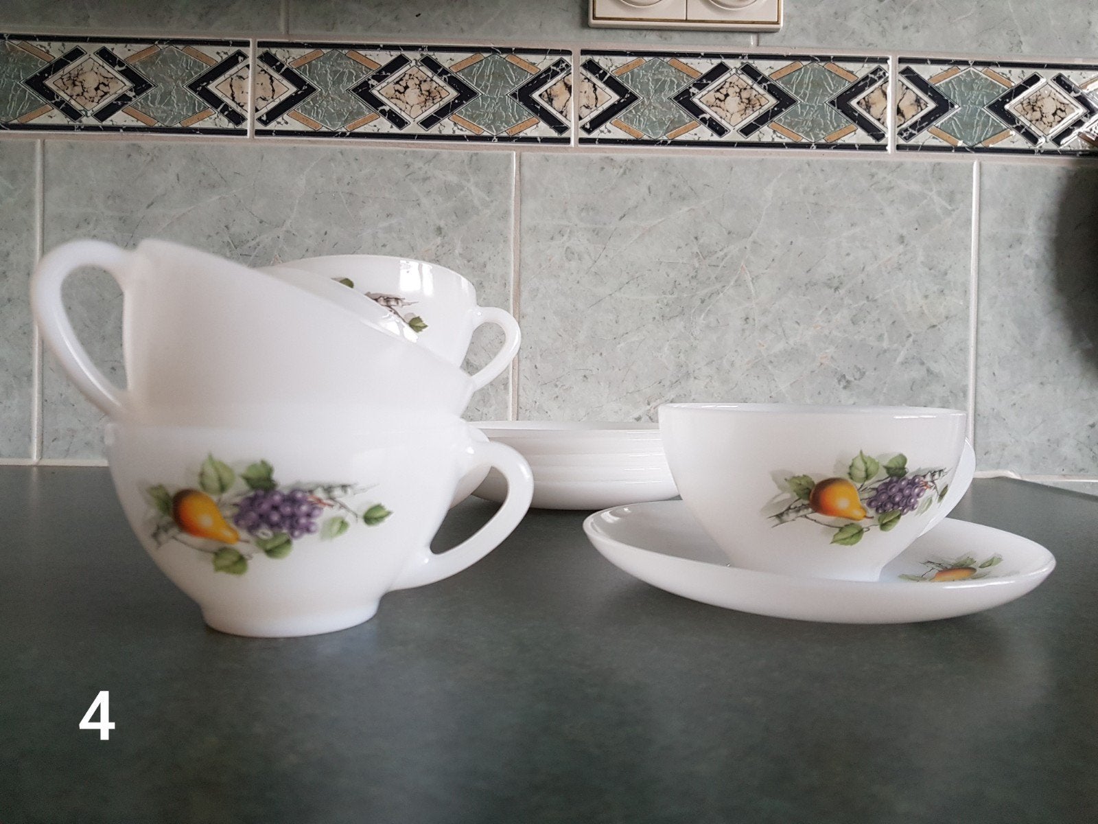 Vintage Arcopal thee- of soepmokken, Ophalen, Glas, Overige stijlen