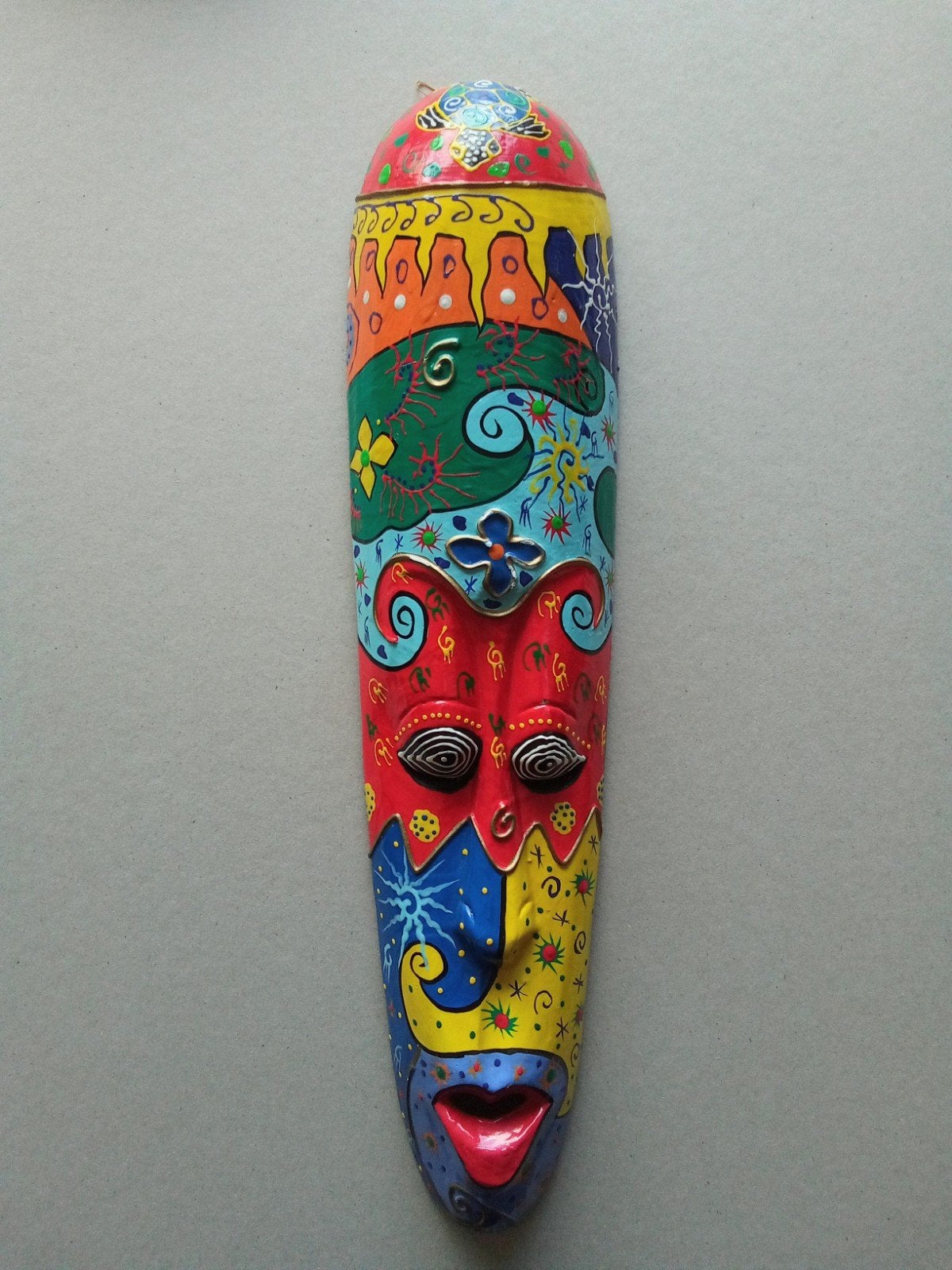 Kleurrijk Handgesneden Houten Masker Bali - 50 cm, Antiek en Kunst, Kunst | Niet-Westerse kunst, Hout, Verzenden, Masker, Handgemaakt