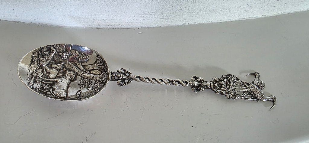 Zilveren Geboortelepel, Aldert Schoorl Haarlem  l. 24,5 cm., Antiek en Kunst, Antiek | Goud en Zilver, Ophalen of Verzenden, Zilver