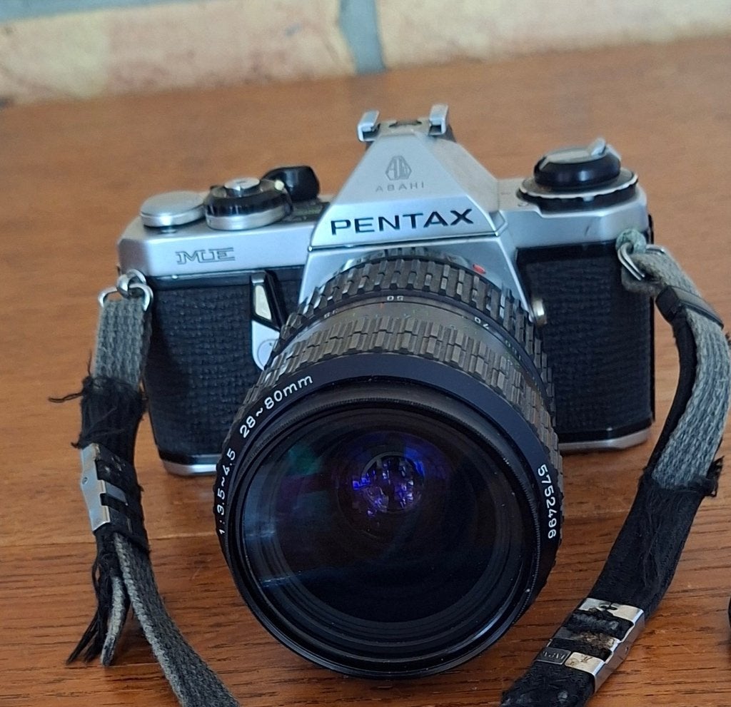 Pentax ME zonnelens en grote lens en band, Ophalen of Verzenden, Gebruikt, Spiegelreflex, Pentax