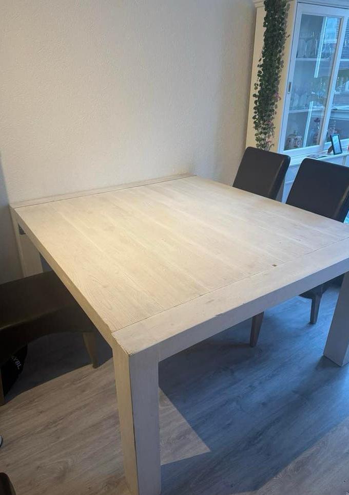 Houten eettafel, Ophalen, Gebruikt, 100 tot 150 cm, Vierkant