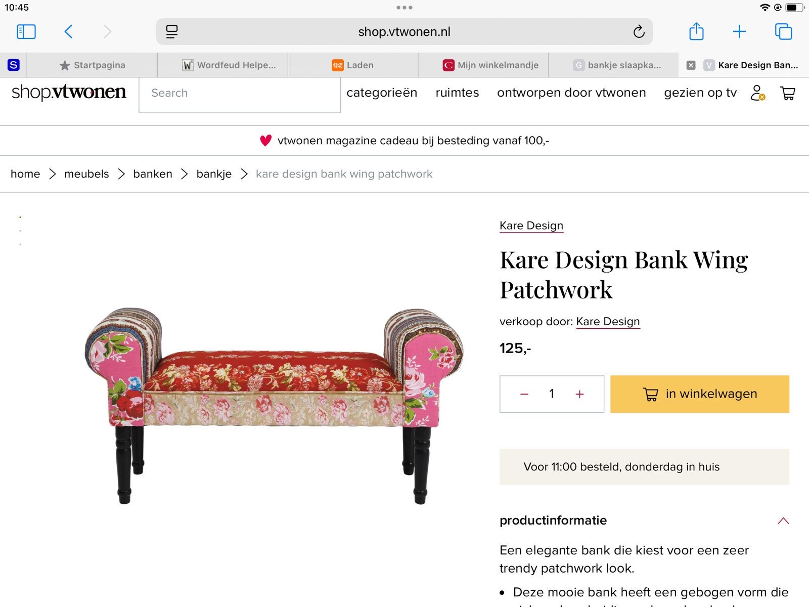 Kare Design Bank Wing Patchwork - Trendy en Elegant, Huis en Inrichting, Banken | Bankstellen, Zo goed als nieuw, Rechte bank