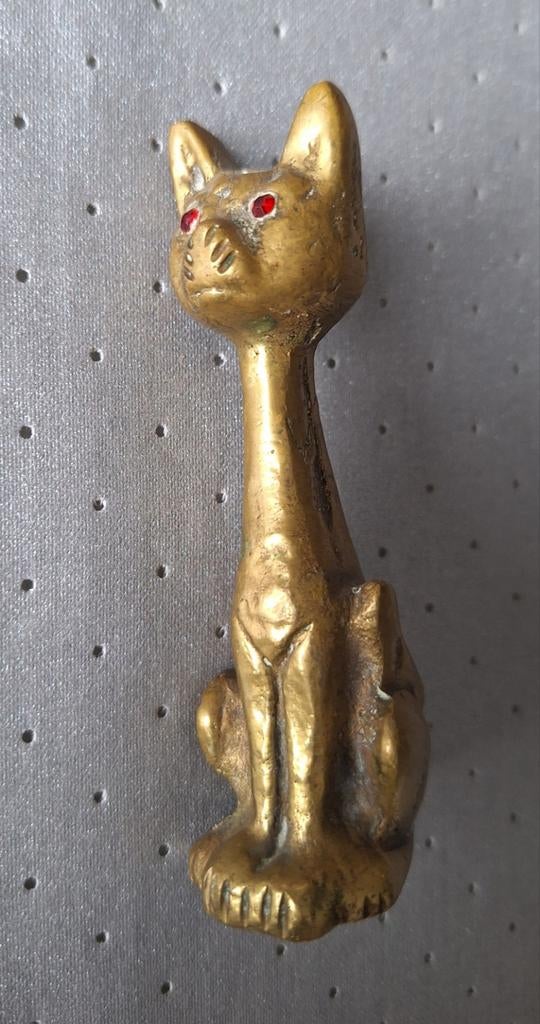 Vintage messing kattenbeeldje met rode ogen, Ophalen