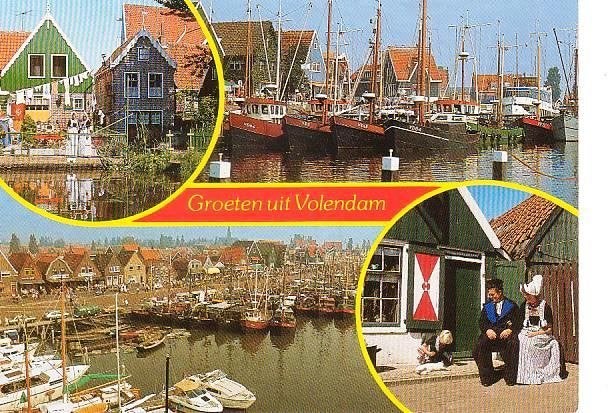Ansichtkaart	Volendam	4-luik	Klederdracht, Verzenden, 1980 tot heden, Gelopen, Noord-Holland