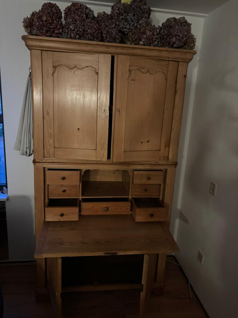 Uit twee delen bestaande vol grenen Antieke Secretaire -, Antiek en Kunst, Antiek | Meubels | Kasten, Ophalen