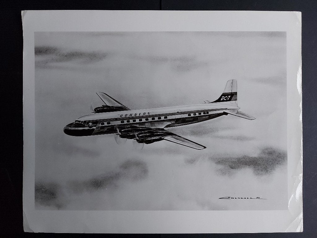 Foto van een tekening van een Douglas DC-7 (F849), Ophalen of Verzenden, Gebruikt, Kaart, Foto of Prent