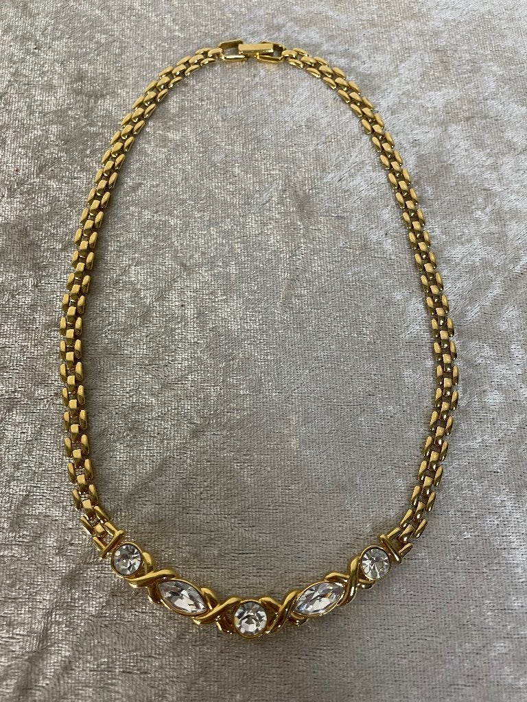 Vintage Schakelketting met kristallen Trifari, Met kristal, Overige materialen, Verzenden, Zo goed als nieuw