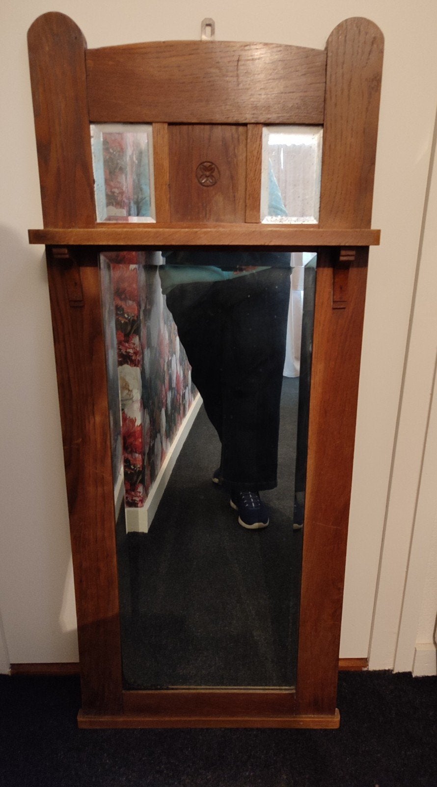 Antieke houten spiegel met plankje., Antiek en Kunst, Antiek | Spiegels, Ophalen, Rechthoekig