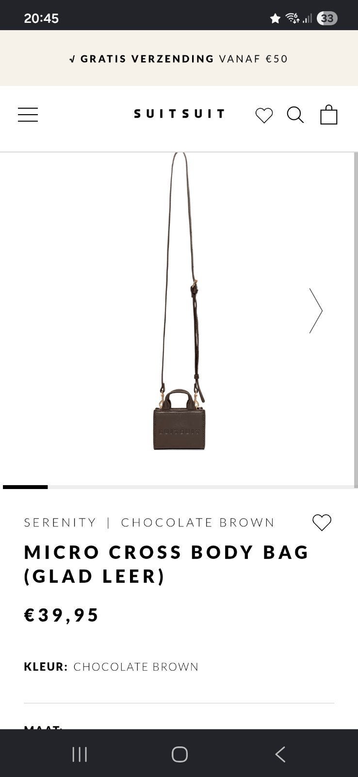 SUITSUIT Serenity Micro Cross Body Bag Chocoladebruin, Ophalen of Verzenden, Zo goed als nieuw, Bruin, Schoudertasje