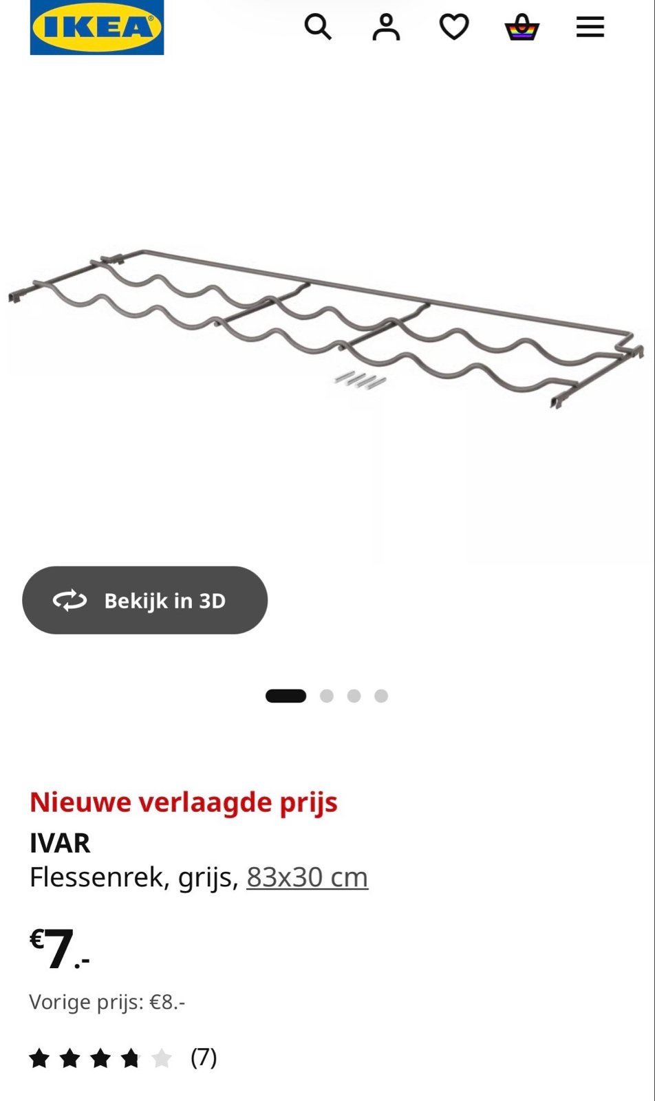 IKEA IVAR Flessenrek, grijs, 83x30 cm, Ophalen, Gebruikt, Metaal, 5 tot 15 flessen