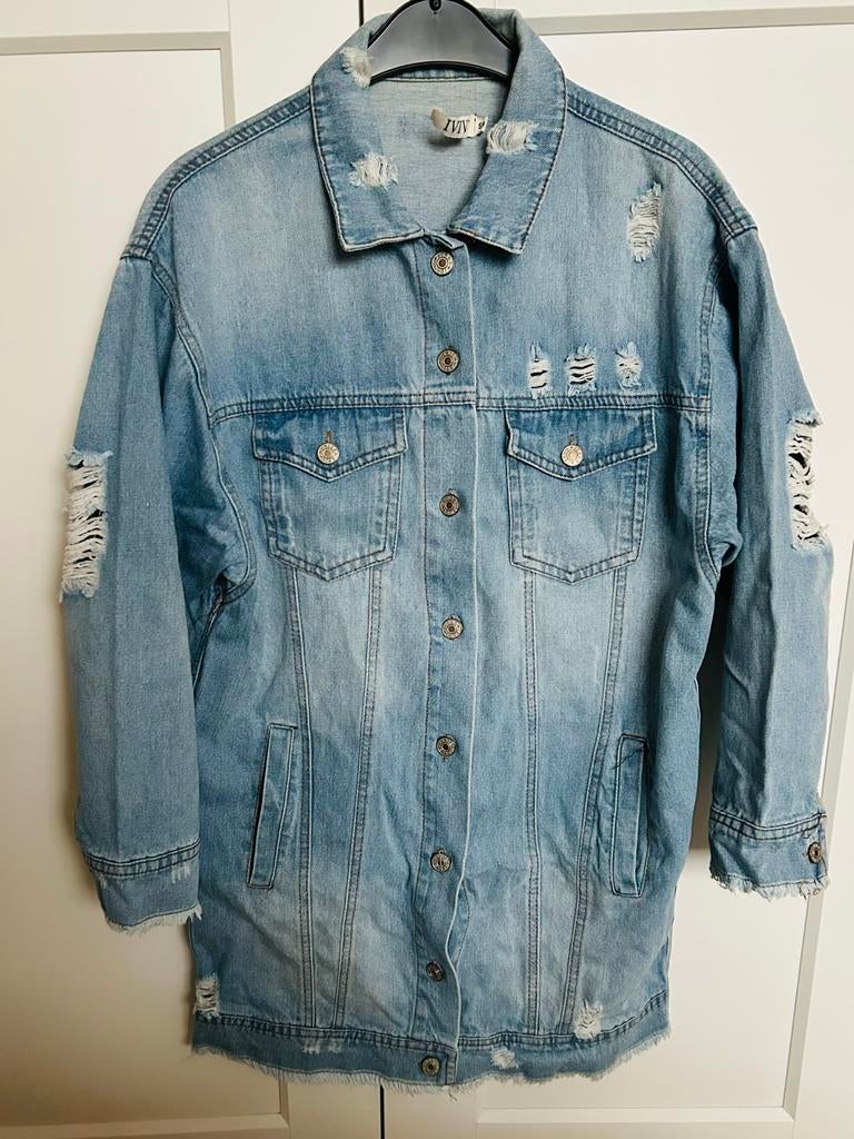 Stoer ivivi spijkerjack in wrecked look - Medium lang, Maat 38/40 (M), Blauw, Ophalen of Verzenden, Zo goed als nieuw