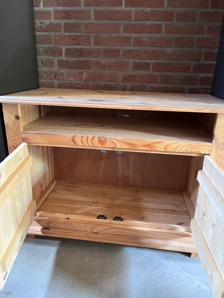 Houten tv kastje met deurtjes en open vak, Huis en Inrichting, Ophalen, Gebruikt, 50 tot 100 cm, Minder dan 100 cm