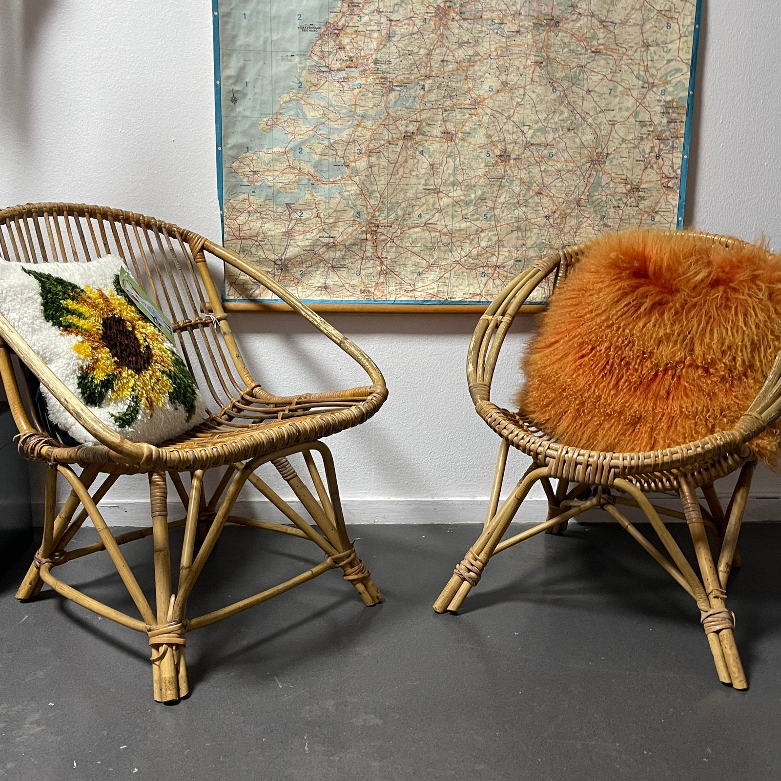 Set vintage rotan stoelen, 2 stuks - Rohé - riet - 60s 70s, Ophalen