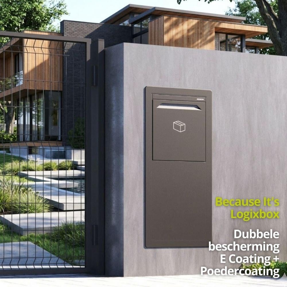 Logixbox - Pakketbrievenbus - Inbouw-Deur Achterkant, Tuin en Terras, Brievenbussen, Nieuw, Staande brievenbus, Staal, Inbouw