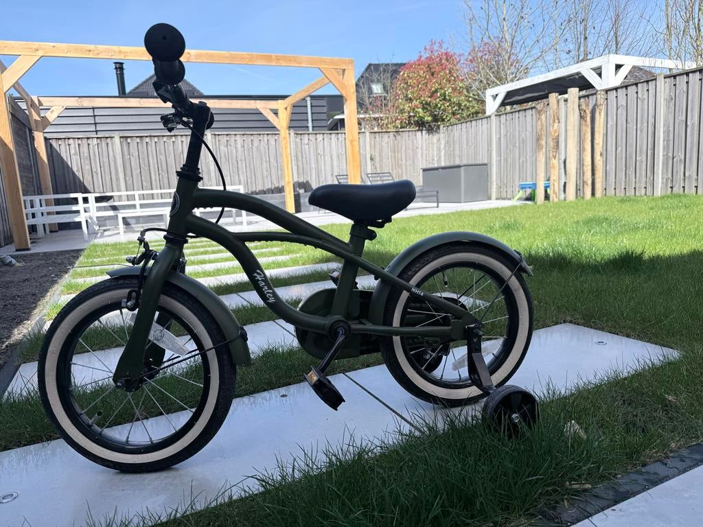 Kinderfiets Nogan Harley, groen, met zijwieltjes 16inch, Ophalen, Gebruikt, 16 tot 20 inch, Zijwieltjes