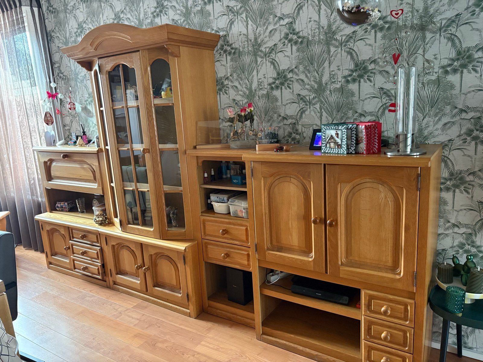 Eiken wandmeubel 3,50m - 4 losse kasten, Huis en Inrichting, Gebruikt, 200 cm of meer, Eikenhout, 300 cm of meer