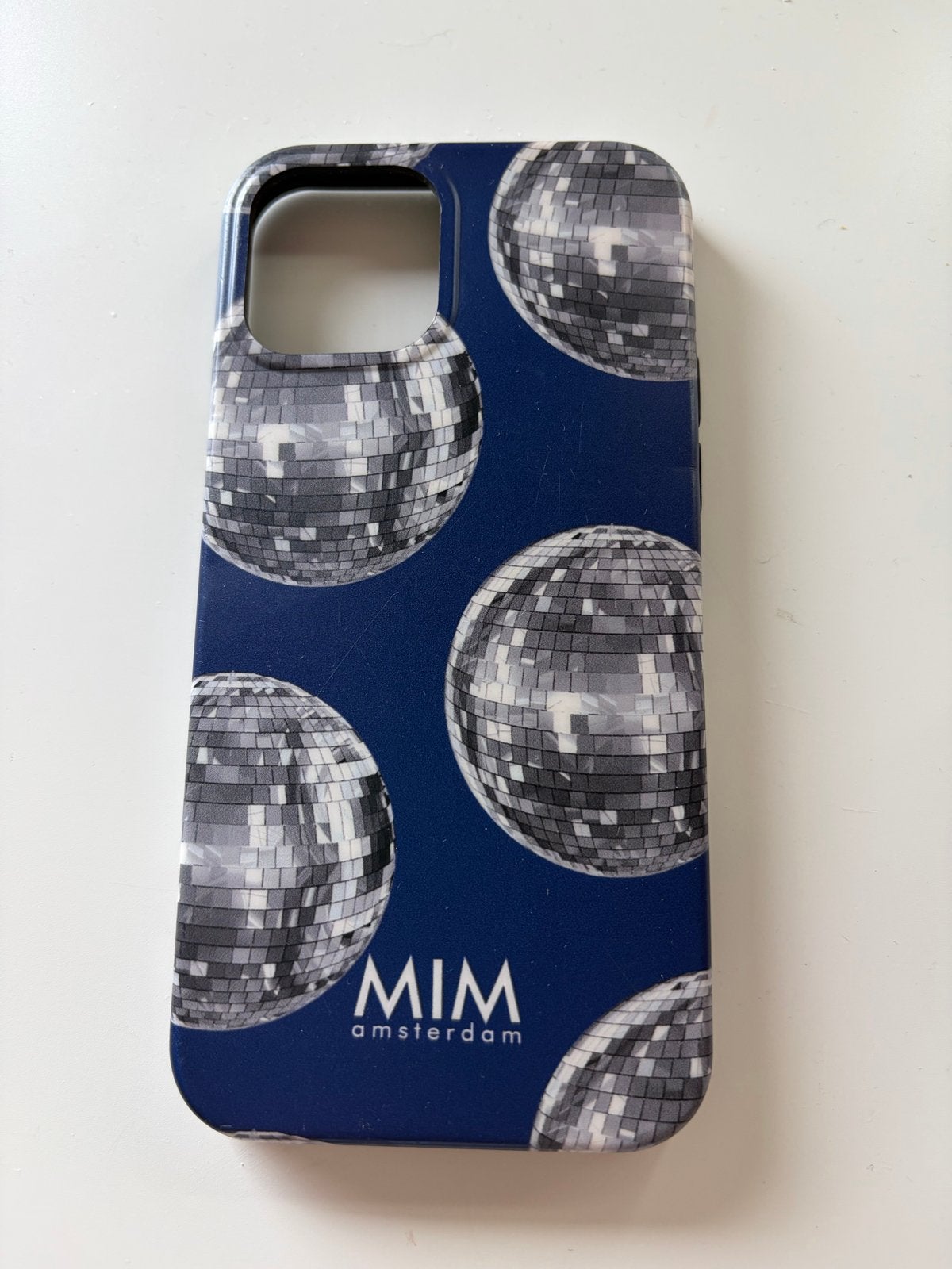 MIM Amsterdam iPhone hoesje met discoballen iPhone 12, Gebruikt, Overige merken, Blauw, Hoesje of Tasje
